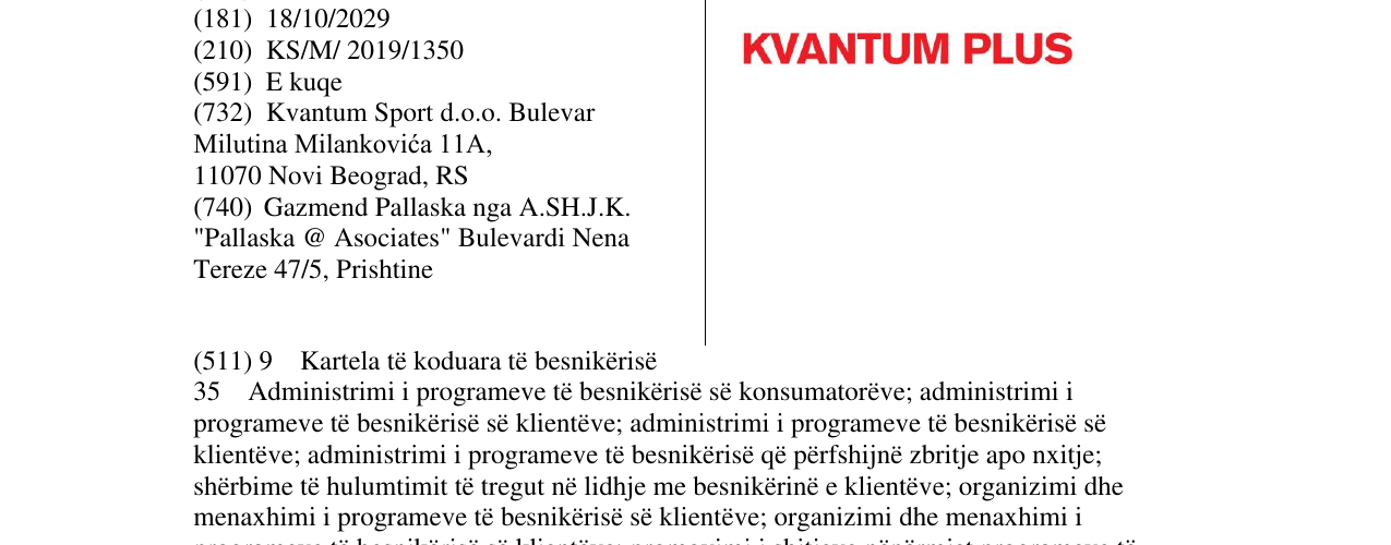 Zëri i markës KVANTUM PLUS në buletin