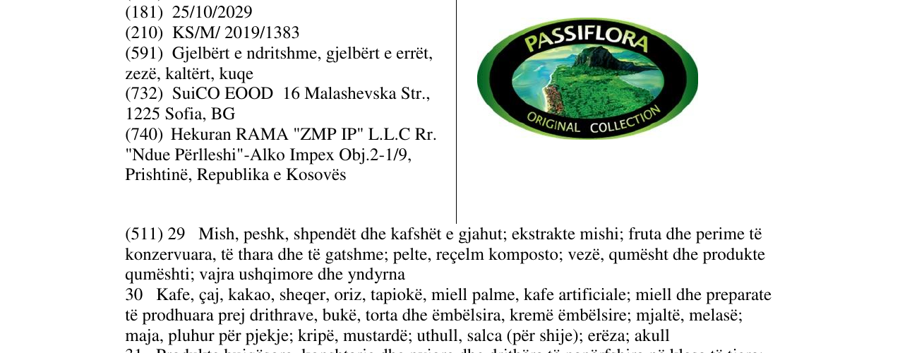 Zëri i markës PASSIFLORA në buletin
