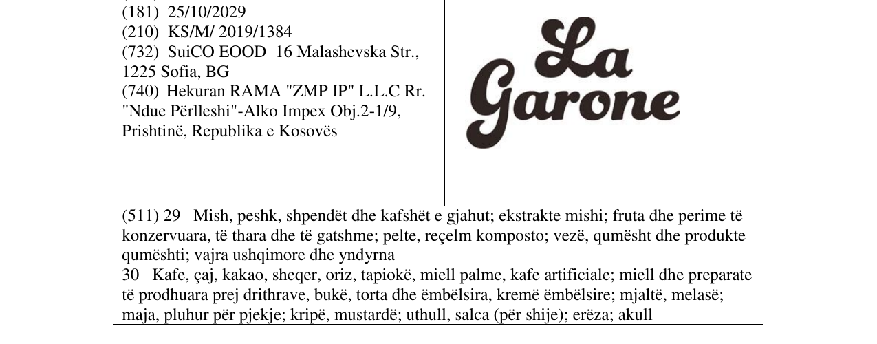 Zëri i markës LaGarone në buletin