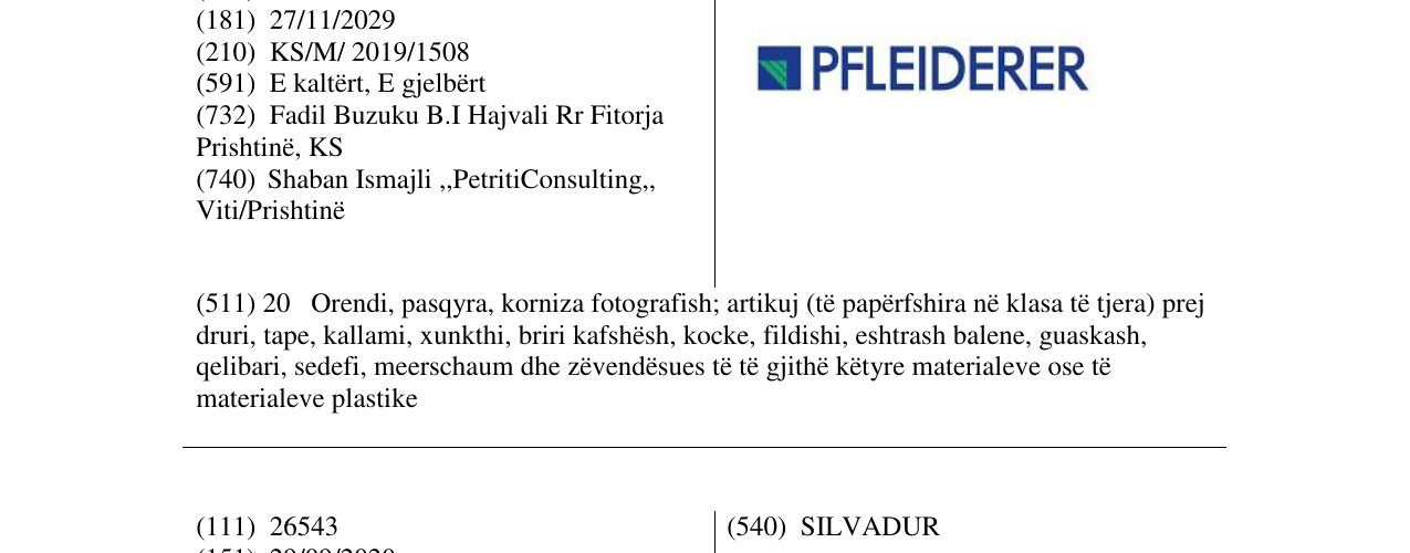 Zëri i markës PFLEIDERER në buletin
