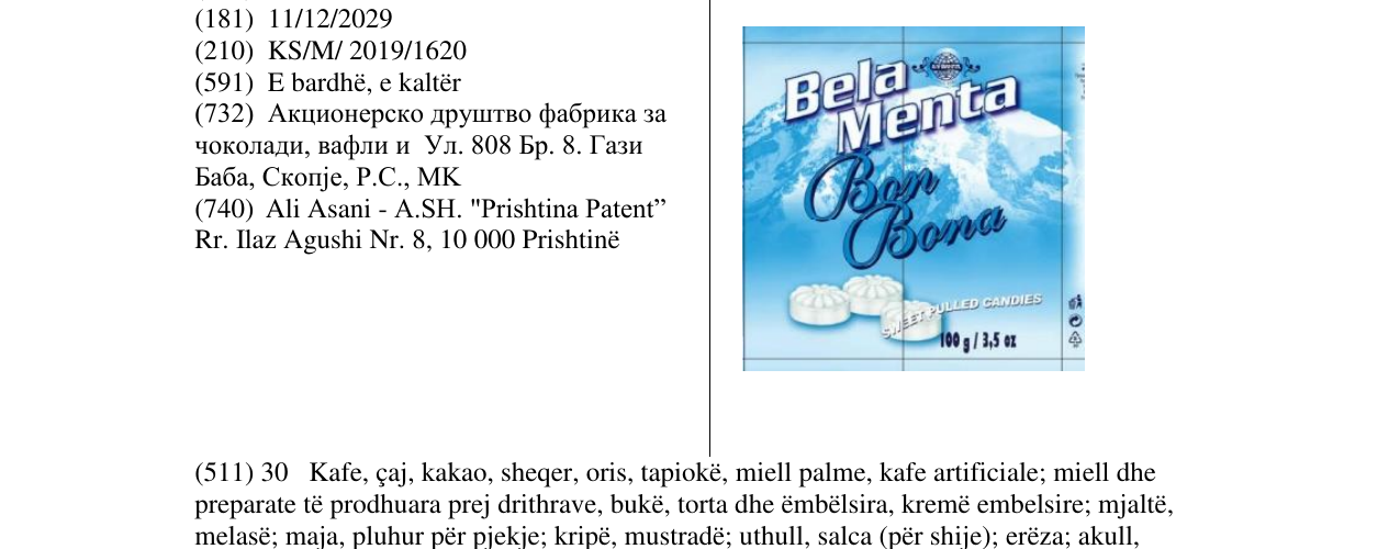 Zëri i markës Bela Menta në buletin