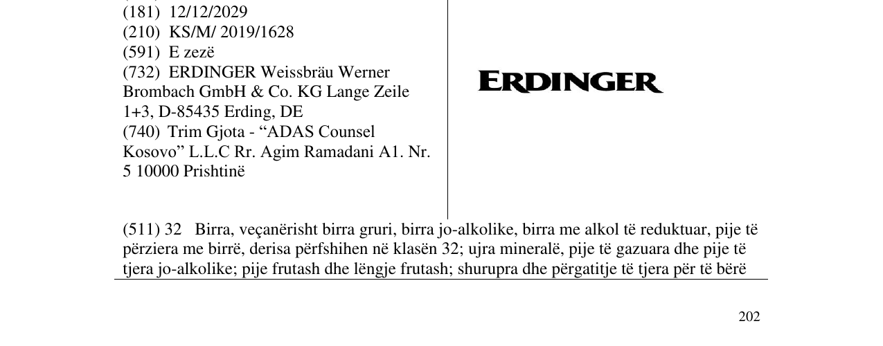 Zëri i markës ERDINGER në buletin