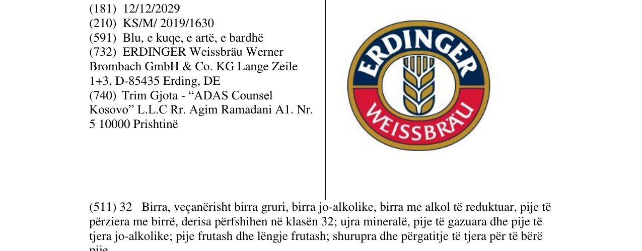 Zëri i markës ERDINGER në buletin