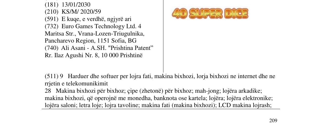 Zëri i markës 40 SUPER DICE në buletin