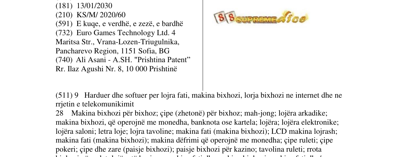 Zëri i markës 88 Supreme Dice në buletin