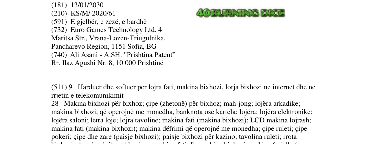 Zëri i markës 40 BURNING DICE në buletin
