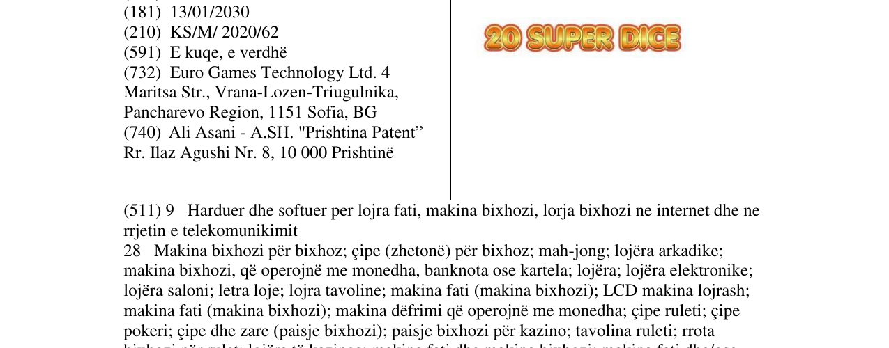 Zëri i markës 20 SUPER DICE në buletin