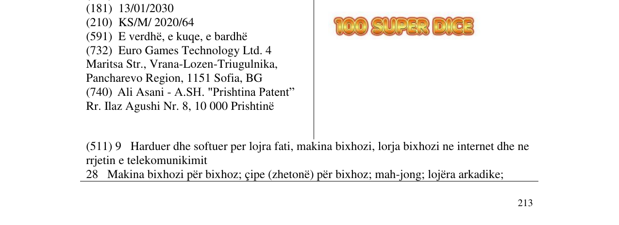 Zëri i markës 100 SUPER DICE në buletin