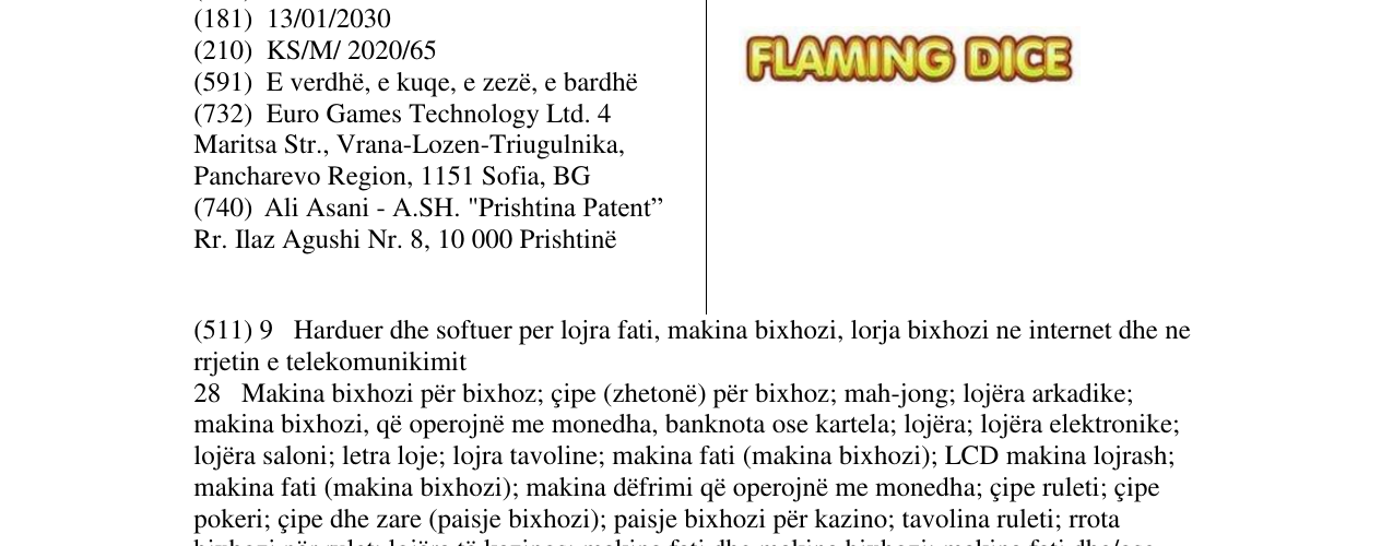 Zëri i markës FLAMING DICE në buletin