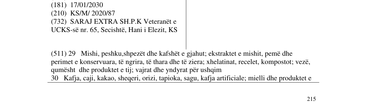 Zëri i markës SARAJ në buletin