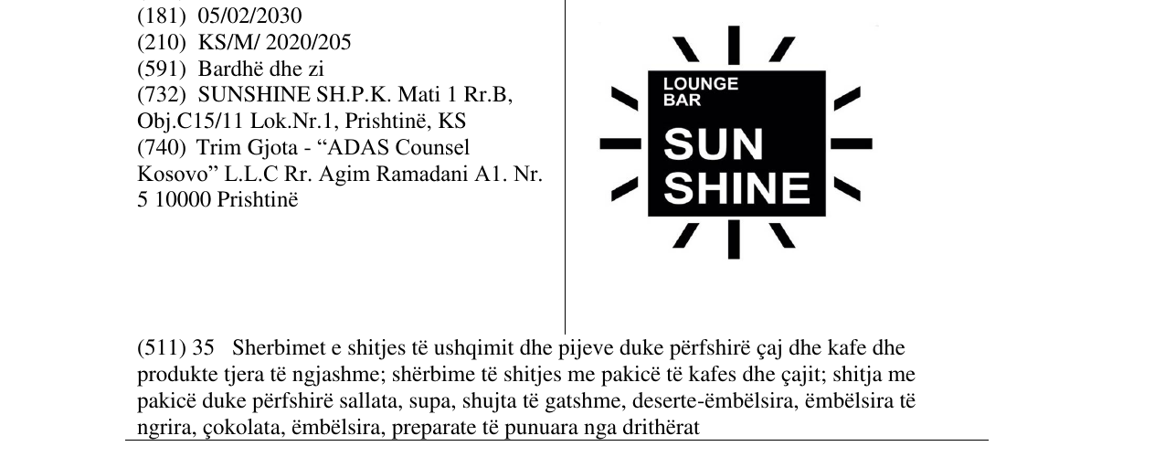 Zëri i markës SUN SHINE në buletin