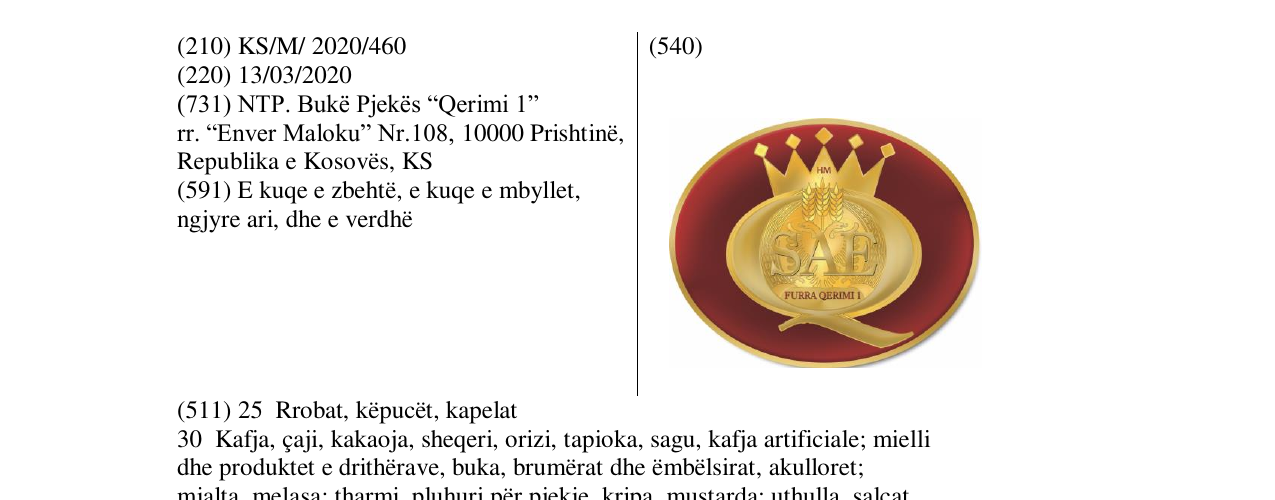 Zëri i markës SAE Furra Qerimi 1 në buletin
