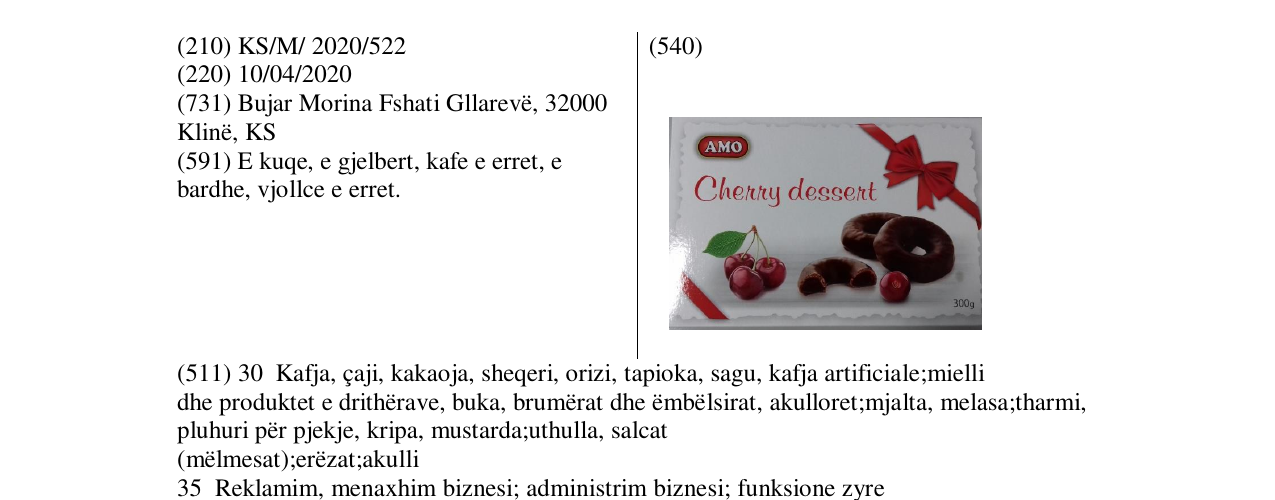 Zëri i markës CHERRY DESSERT në buletin