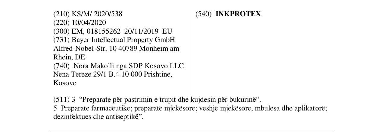 Zëri i markës INKPROTEX në buletin