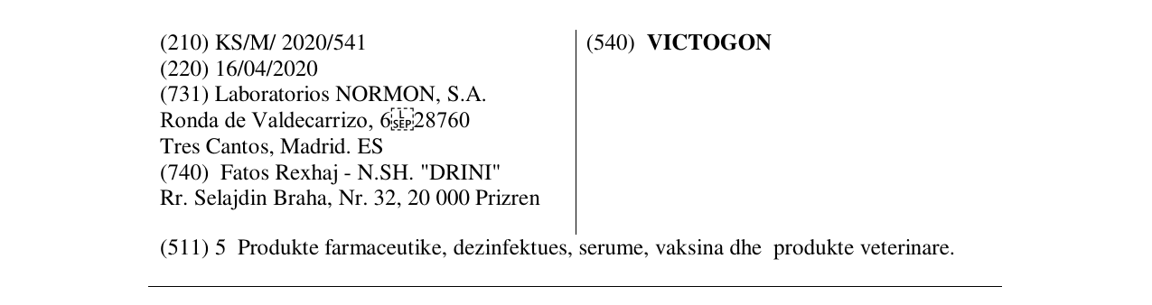 Zëri i markës VICTOGON në buletin