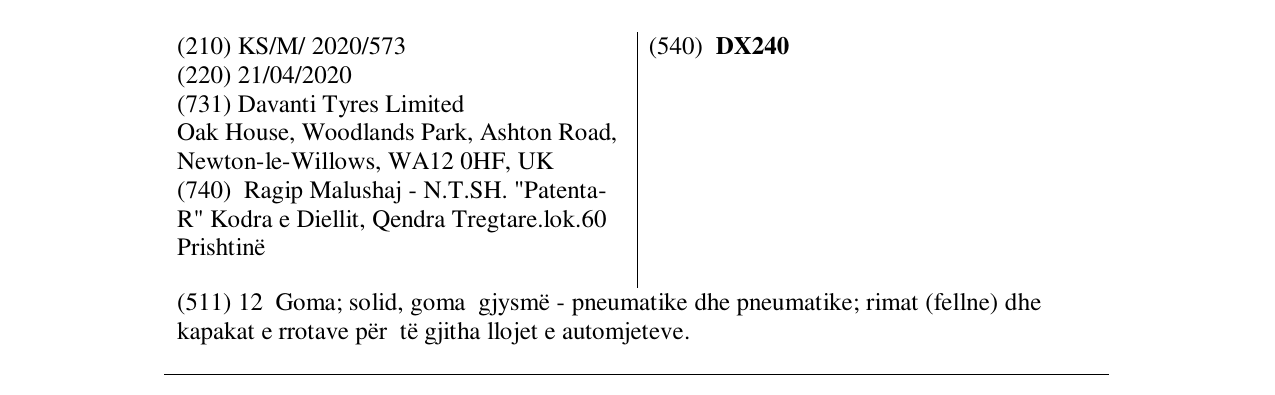 Zëri i markës DX240 në buletin