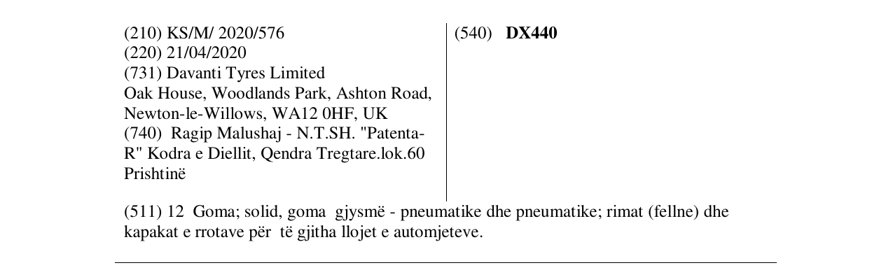 Zëri i markës DX440 në buletin