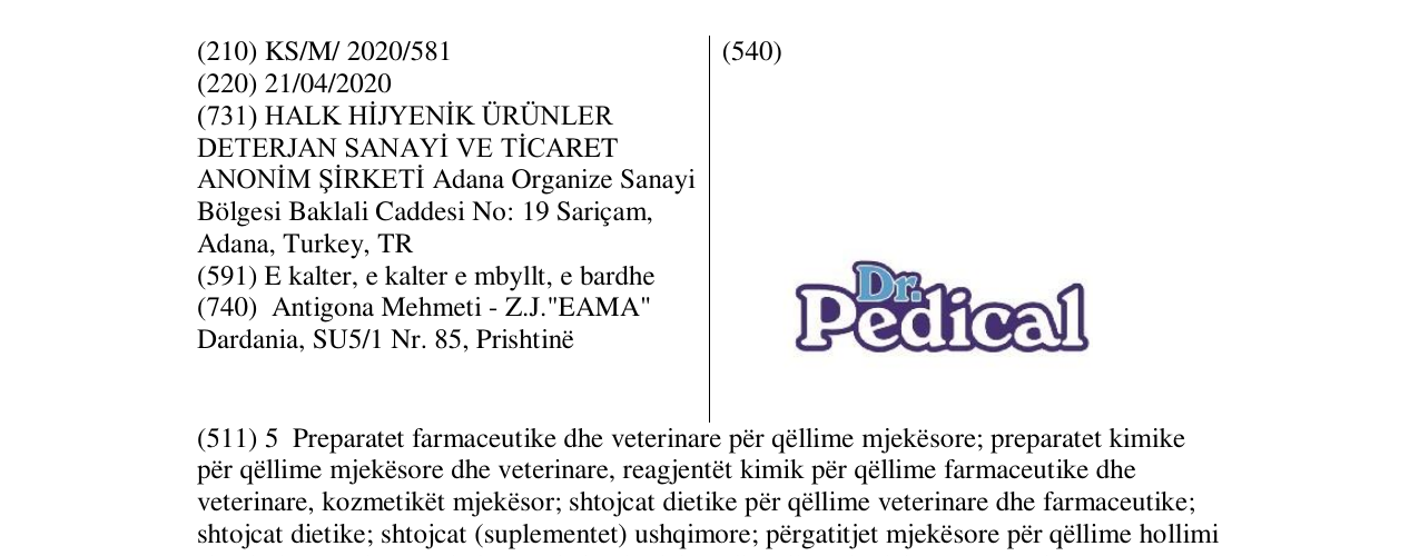 Zëri i markës Dr, Pedical në buletin