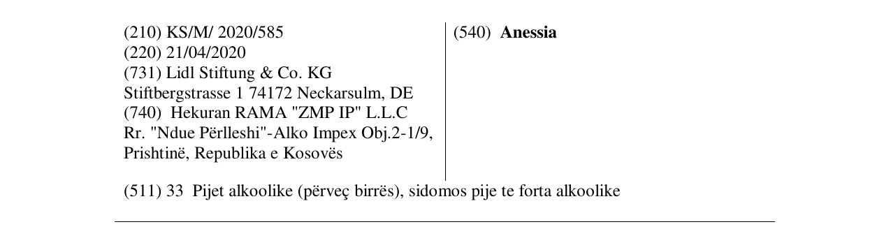 Zëri i markës Anessia në buletin