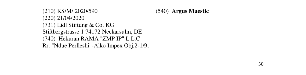 Zëri i markës Argus Maestic në buletin