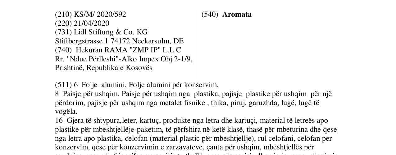 Zëri i markës Aromata në buletin