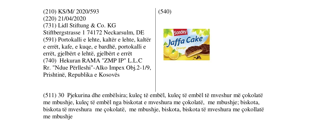 Zëri i markës Jaffa Cake në buletin