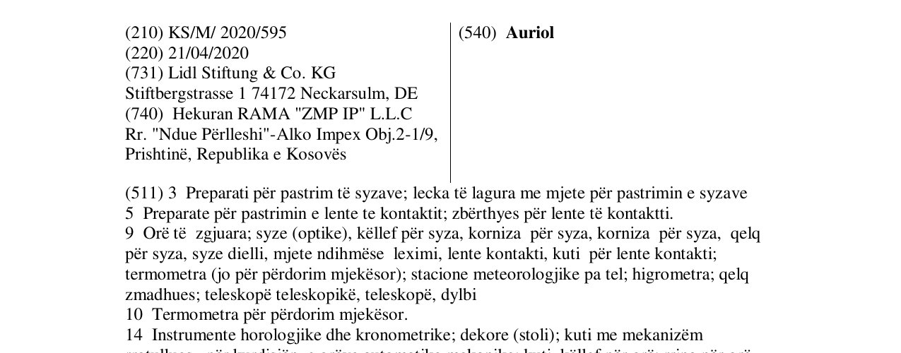 Zëri i markës Auriol në buletin