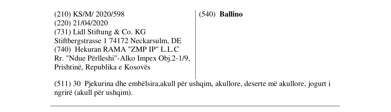 Zëri i markës Ballino në buletin