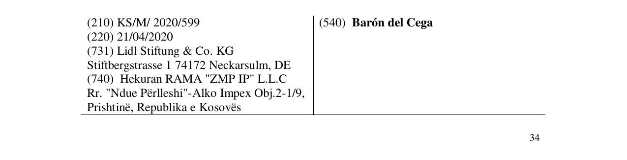 Zëri i markës Barón del Cega në buletin