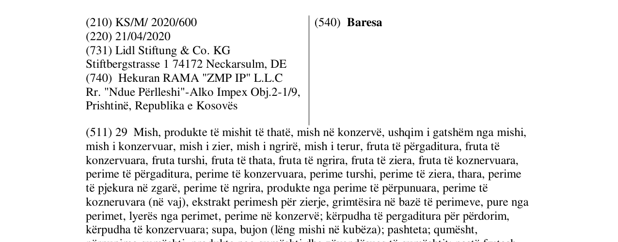 Zëri i markës Baresa në buletin