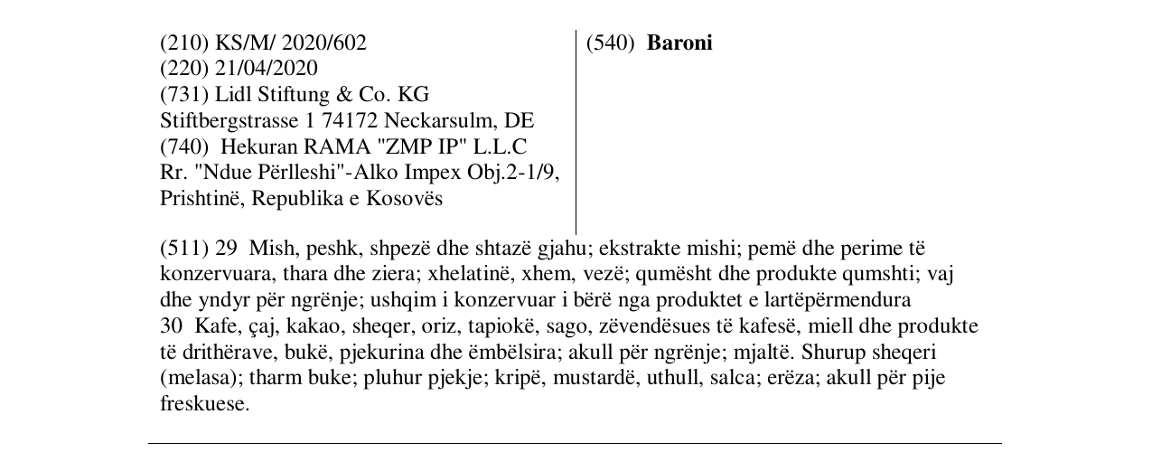 Zëri i markës Baroni në buletin