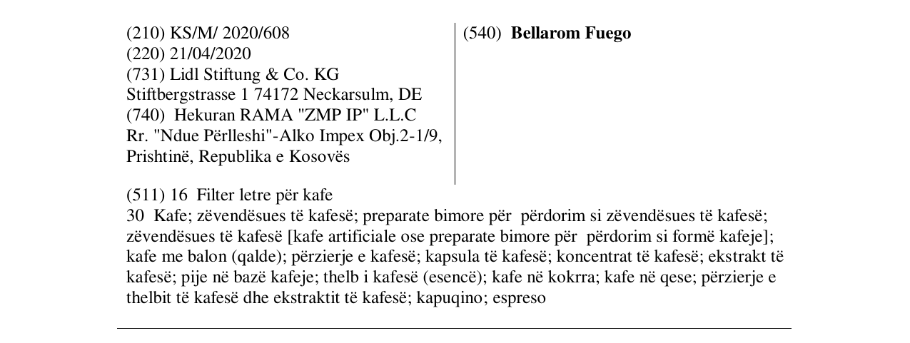 Zëri i markës Bellarom Fuego në buletin