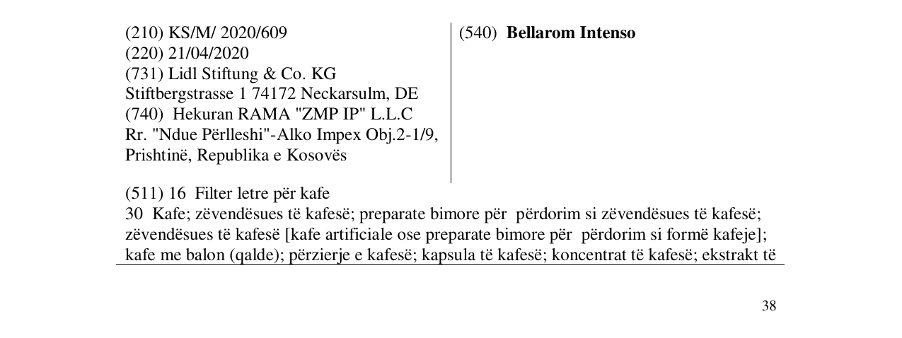 Zëri i markës Bellarom Intenso në buletin