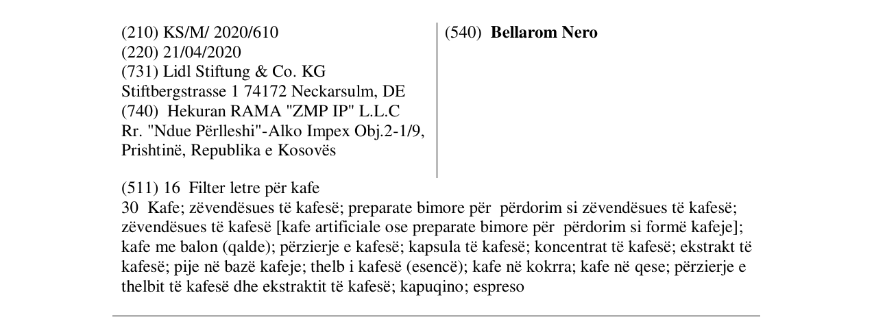 Zëri i markës Bellarom Nero në buletin
