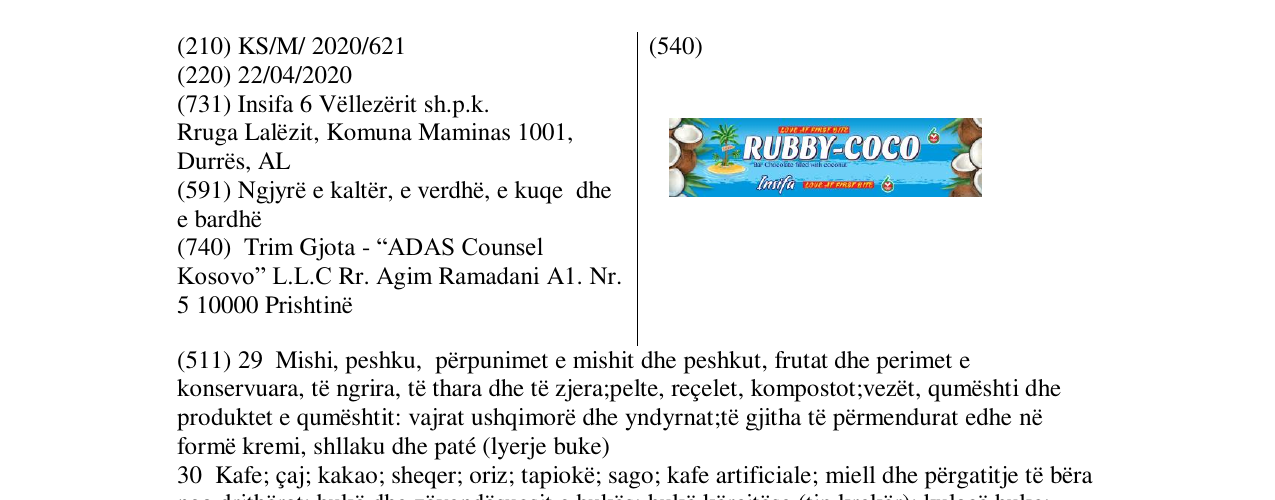 Zëri i markës RUBBY COCO në buletin