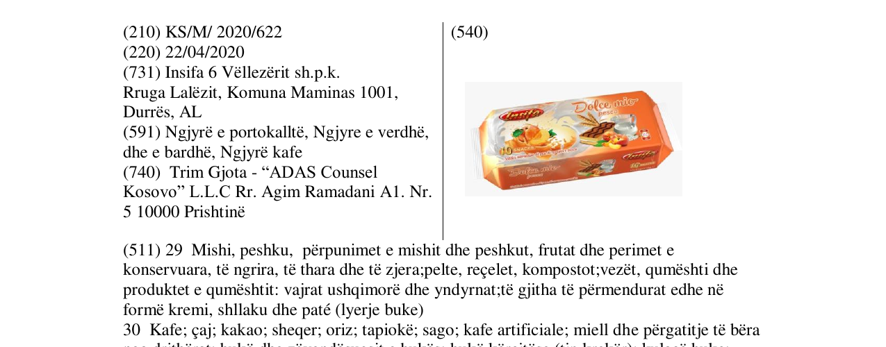 Zëri i markës DOLCE MIO në buletin