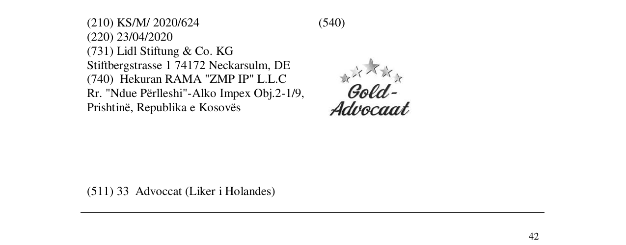 Zëri i markës Gold Advocaat në buletin