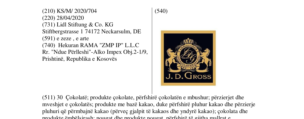Zëri i markës J.D.Gross në buletin