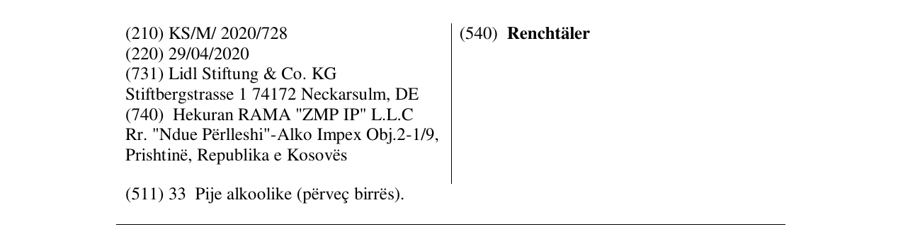 Zëri i markës Renchtäler në buletin