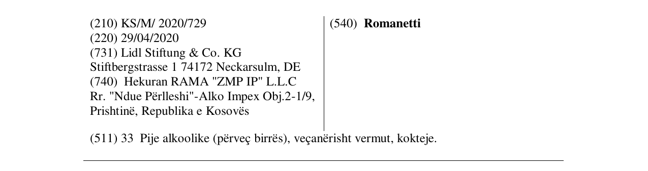 Zëri i markës Romanetti në buletin