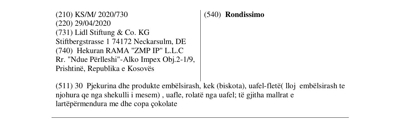 Zëri i markës Rondissimo në buletin