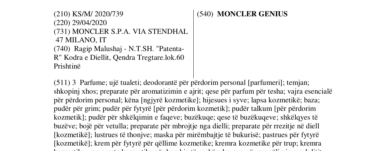 Zëri i markës MONCLER GENIUS në buletin
