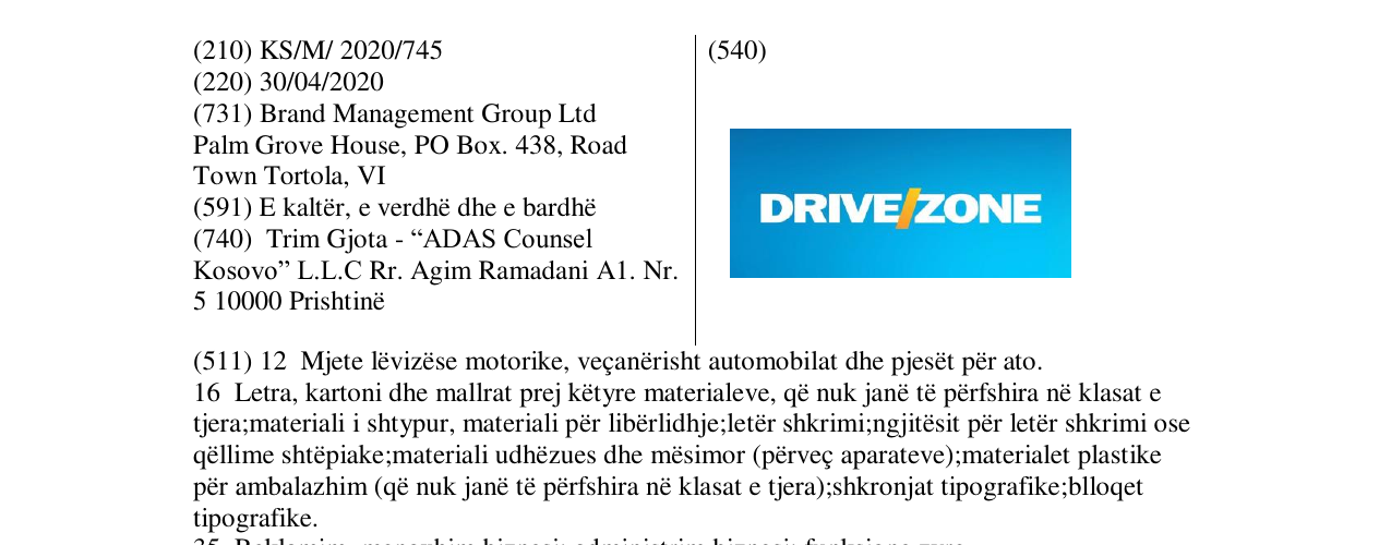Zëri i markës DRIVE ZONE në buletin