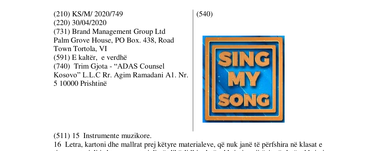 Zëri i markës SING MY SONG në buletin