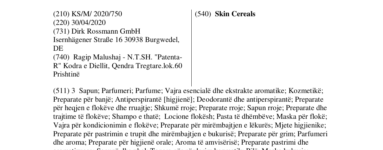 Zëri i markës Skin Cereals në buletin