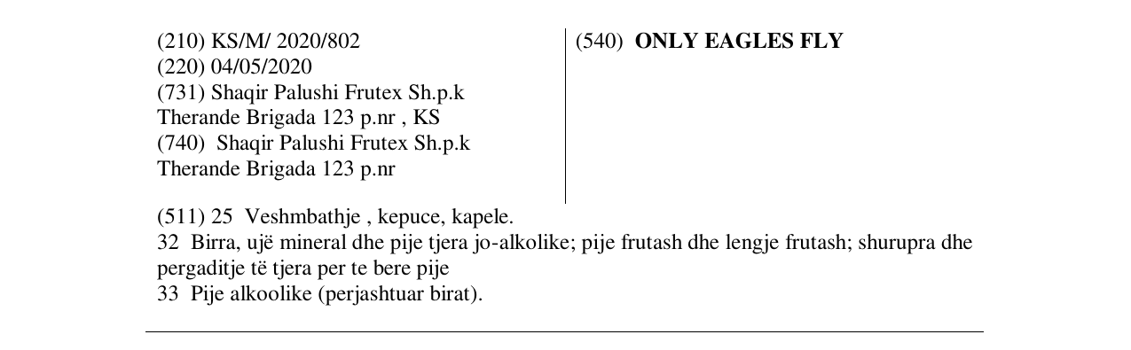 Zëri i markës ONLY EAGLES FLY në buletin