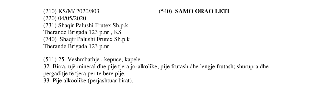 Zëri i markës SAMO ORAO LETI në buletin