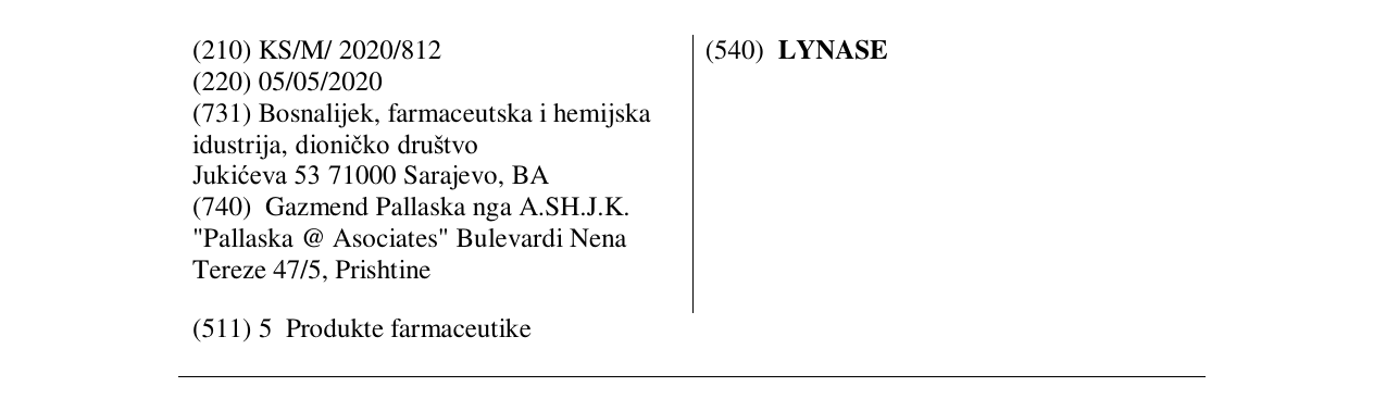 Zëri i markës LYNASE në buletin