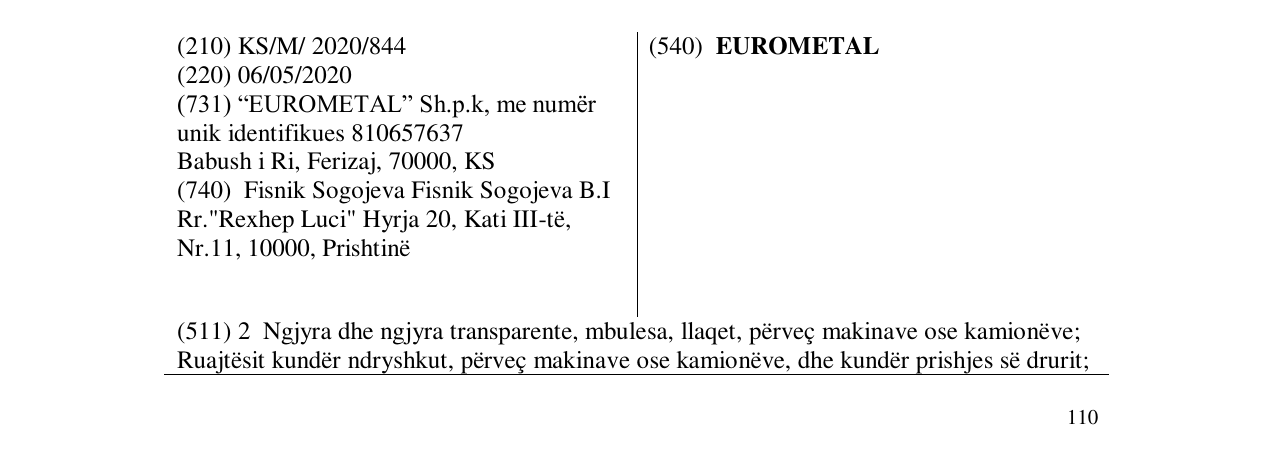 Zëri i markës EUROMETAL në buletin