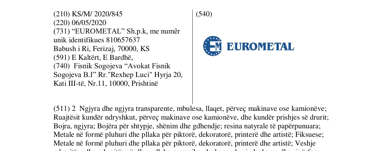 Zëri i markës EUROMETAL në buletin
